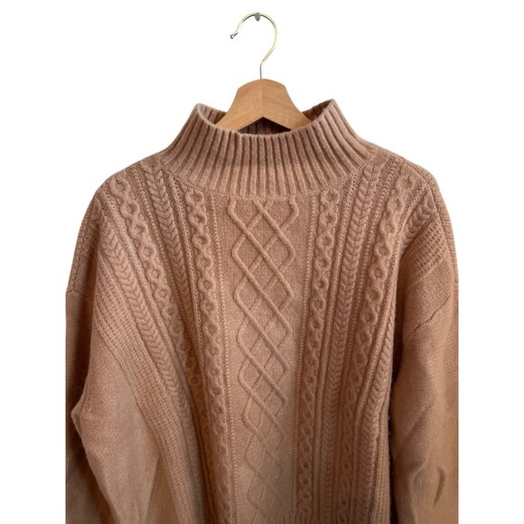 Loft Brown Cable Knit Turtleneck Sweater Women's Size M Pullover Top - Picture 2 of 4